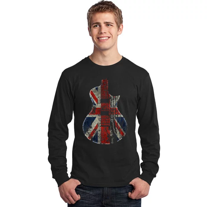 Vintage Guitar British Jack Union Flag Rock Guitarist Tall Long Sleeve T-Shirt