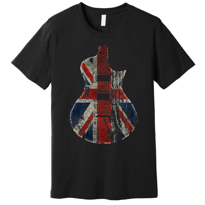 Vintage Guitar British Jack Union Flag Rock Guitarist Premium T-Shirt