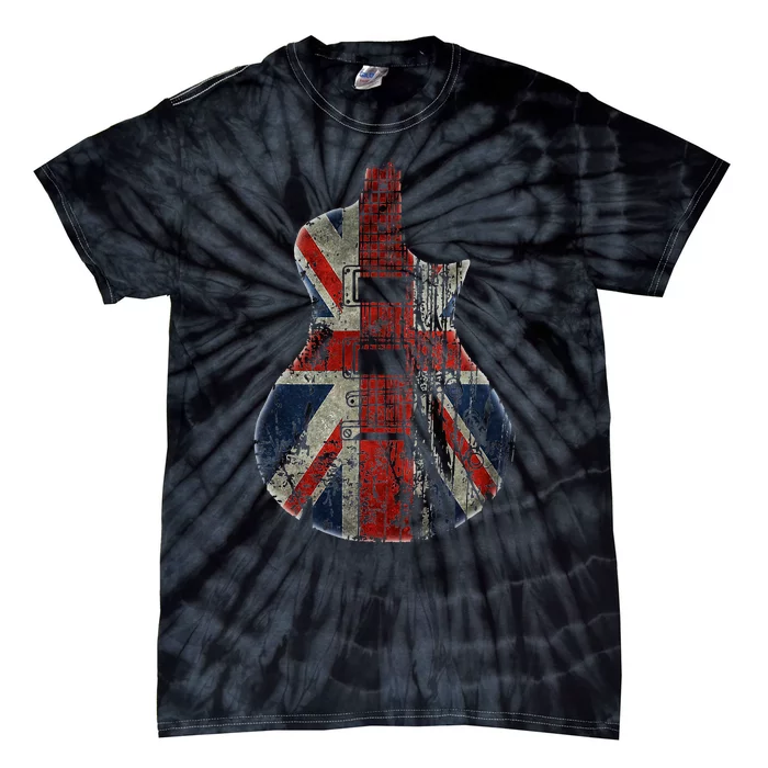 Vintage Guitar British Jack Union Flag Rock Guitarist Tie-Dye T-Shirt