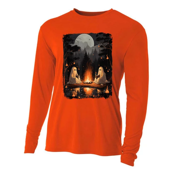 Vintage Ghost Book Reading Camping Gothic Halloween Teachers Cooling Performance Long Sleeve Crew