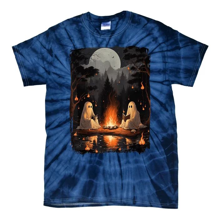 Vintage Ghost Book Reading Camping Gothic Halloween Teachers Tie-Dye T-Shirt