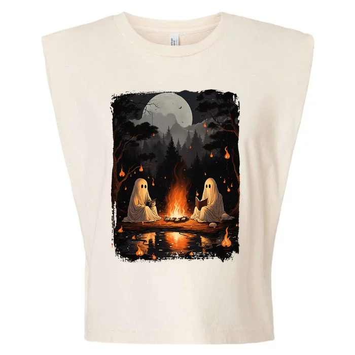 Vintage Ghost Book Reading Camping Gothic Halloween Teachers Garment-Dyed Women's Muscle Tee