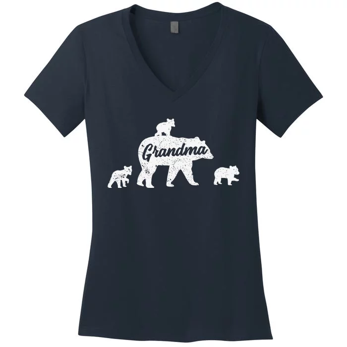 Vintage Grandma Bear 3 Cubs Mother's Day Women's V-Neck T-Shirt