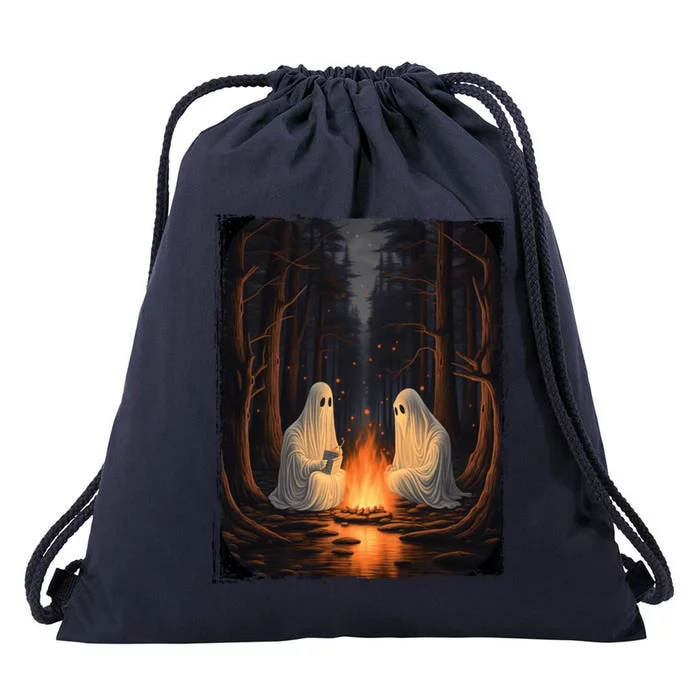 Vintage Ghost Book Reading Camping Gothic Halloween Teachers Funny Gift Drawstring Bag