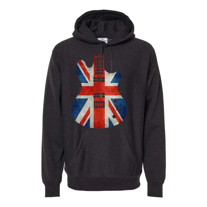 Vintage Guitar British Jack Union Flag Rock Guitarist Premium Hoodie