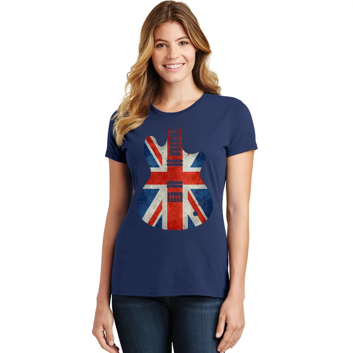 Vintage Guitar British Jack Union Flag Rock Guitarist Women's T-Shirt