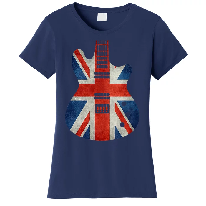 Vintage Guitar British Jack Union Flag Rock Guitarist Women's T-Shirt