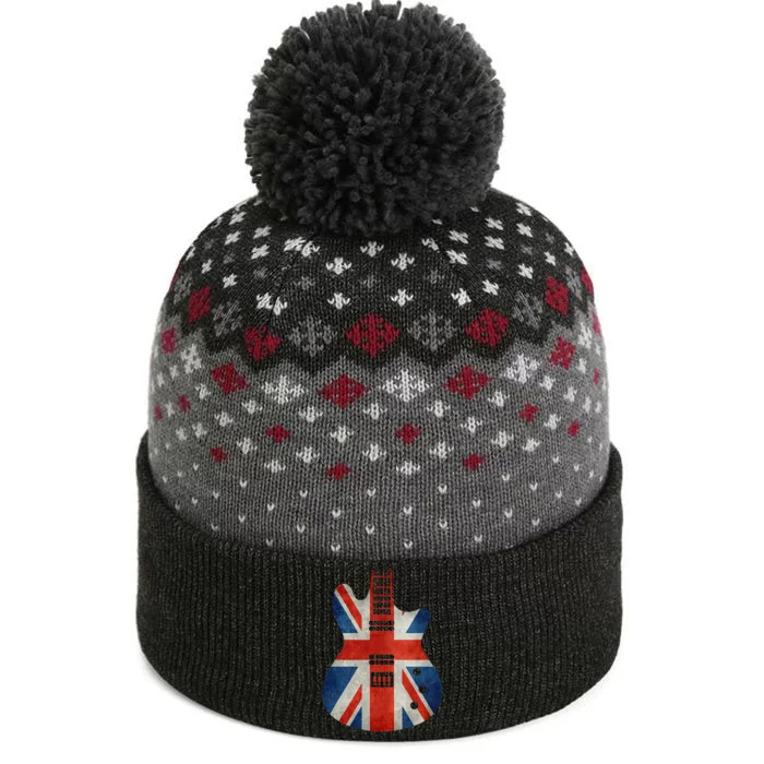 Vintage Guitar British Jack Union Flag Rock Guitarist The Baniff Cuffed Pom Beanie