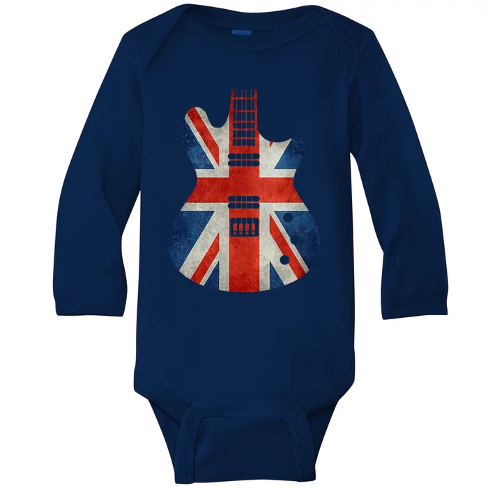 Vintage Guitar British Jack Union Flag Rock Guitarist Baby Long Sleeve Bodysuit