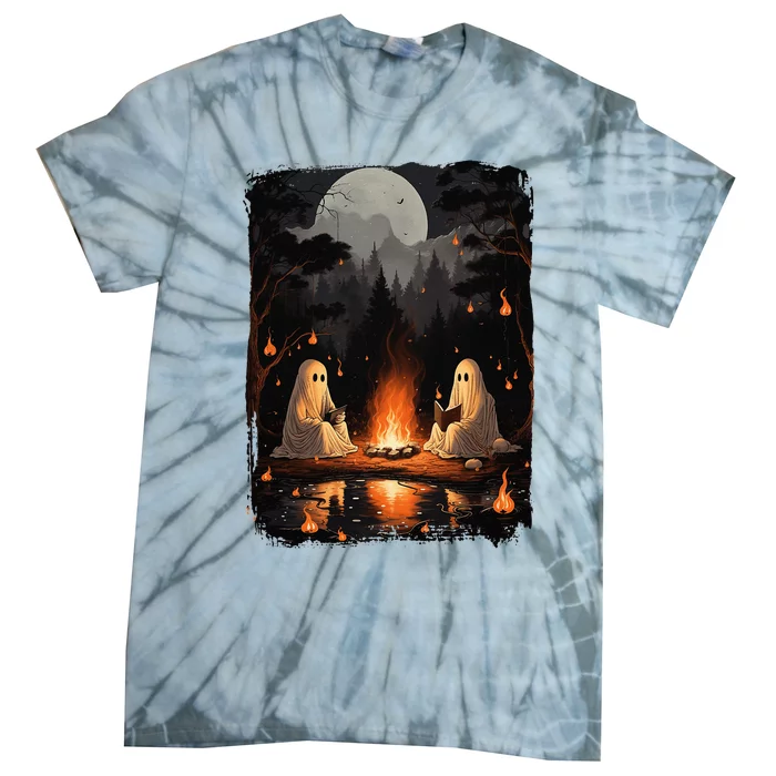 Vintage Ghost Book Reading Camping Gothic Halloween Teachers Tie-Dye T-Shirt