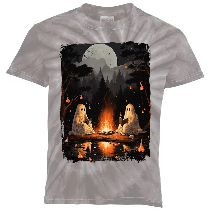 Vintage Ghost Book Reading Camping Gothic Halloween Teachers Kids Tie-Dye T-Shirt