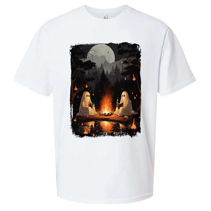 Vintage Ghost Book Reading Camping Gothic Halloween Teachers Sueded Cloud Jersey T-Shirt