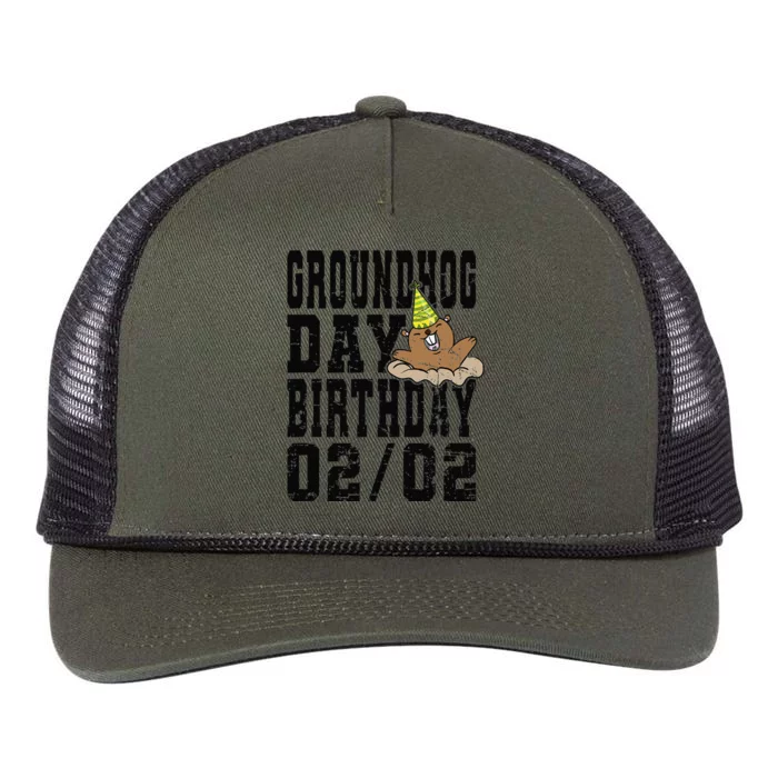 Vintage Groundhog Birthday Groundhog Day Birthday 0202 Retro Rope Trucker Hat Cap