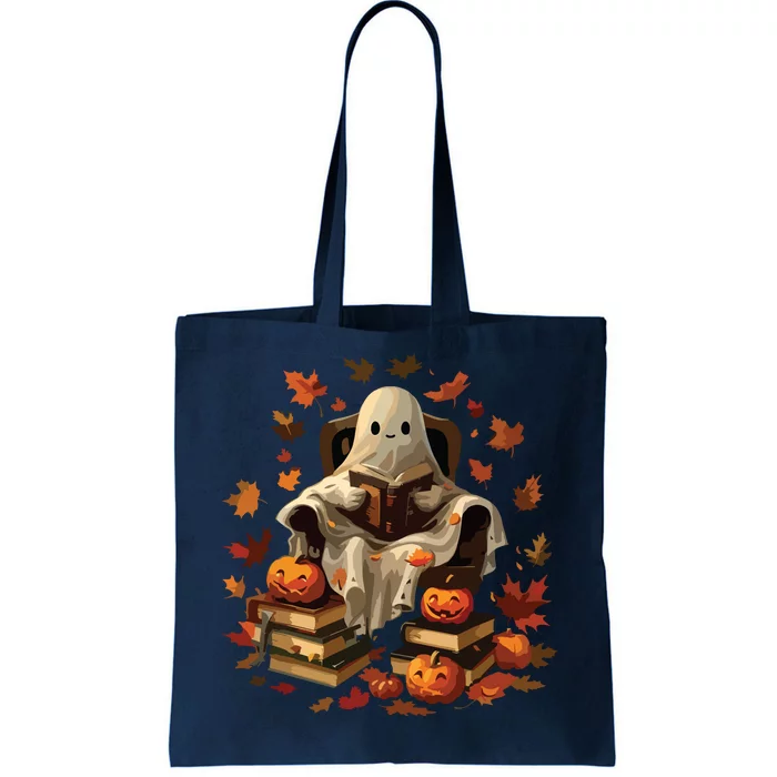 Vintage Ghost Book Reading Pumpkin Gothic Halloween Teachers Tote Bag