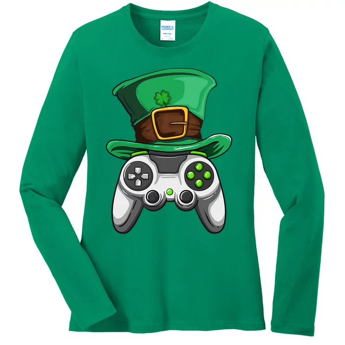 Video Gamer Controller Leprechaun Hat St. Patricks Day Boys Ladies Long Sleeve Shirt