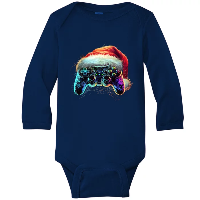 Video Game Controller Christmas Santa Hat 80s Gamer Gift Baby Long Sleeve Bodysuit