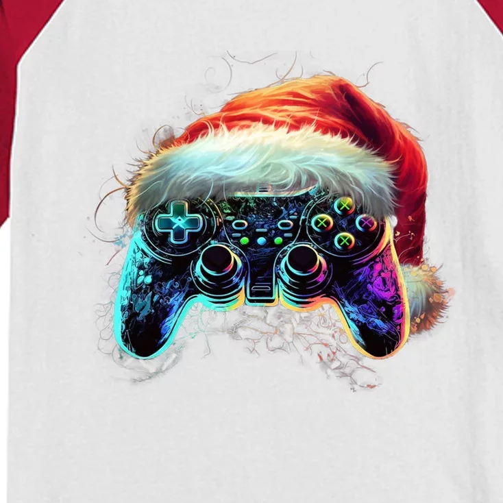 Video Game Controller Christmas Santa Hat 80s Gamer Gift Kids Colorblock Raglan Jersey