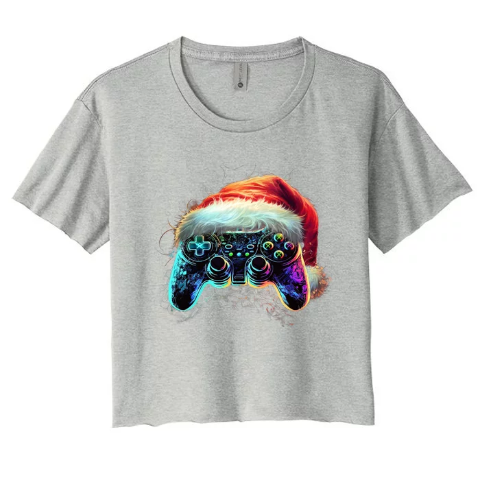 Video Game Controller Christmas Santa Hat 80s Gamer Gift Women's Crop Top Tee