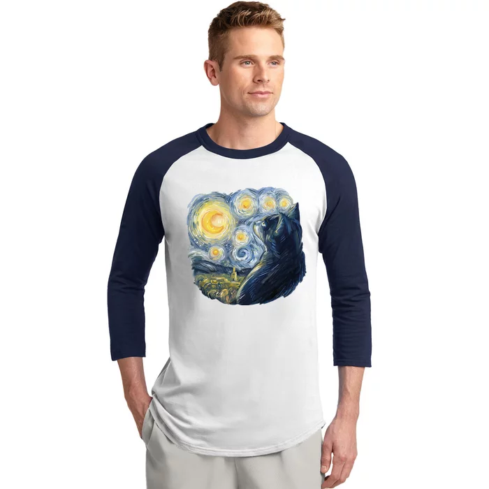 Van Gogh Cat Baseball Sleeve Shirt