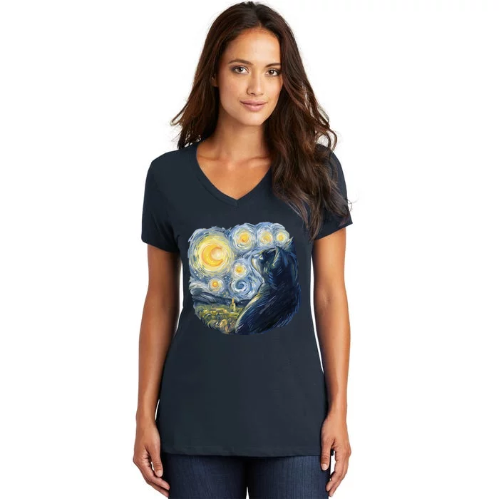 Van Gogh Cat Women's V-Neck T-Shirt