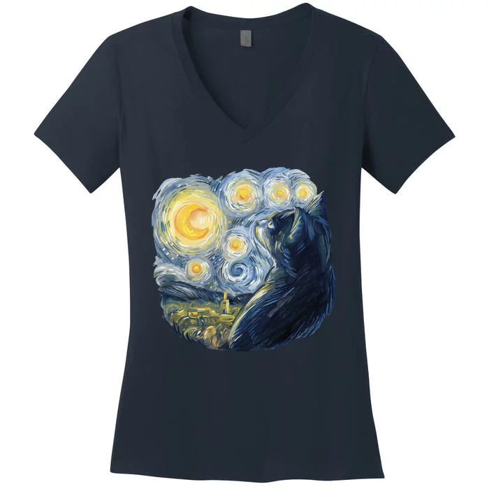 Van Gogh Cat Women's V-Neck T-Shirt