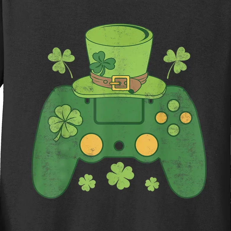 Video Game Controller Irish Gamer Happy St Patricks Day Kids Long Sleeve Shirt