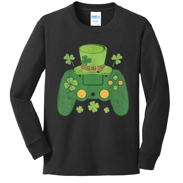 Video Game Controller Irish Gamer Happy St Patricks Day Kids Long Sleeve Shirt