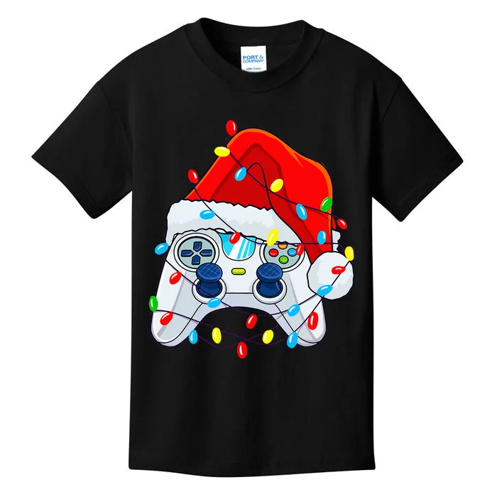 Video Game Controller Christmas Santa Hat Gamer Kids T-Shirt