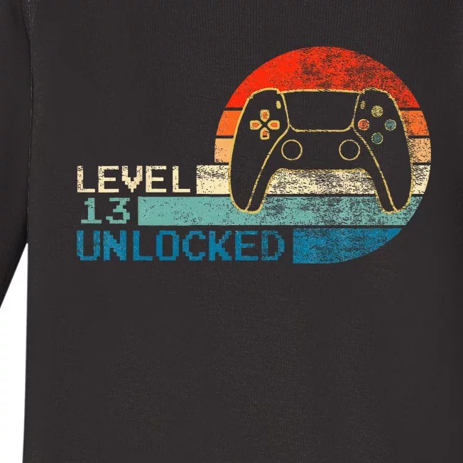 Video Game Controller Unlocked Level 13 Birthday Boy Baby Long Sleeve Bodysuit