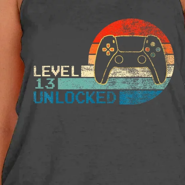 Video Game Controller Unlocked Level 13 Birthday Boy Women's Knotted Racerback Tank