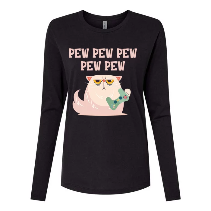 Video Games Cat Gamer Player Pew Pew Pew Gaming Funny Gift Womens Cotton Relaxed Long Sleeve T-Shirt