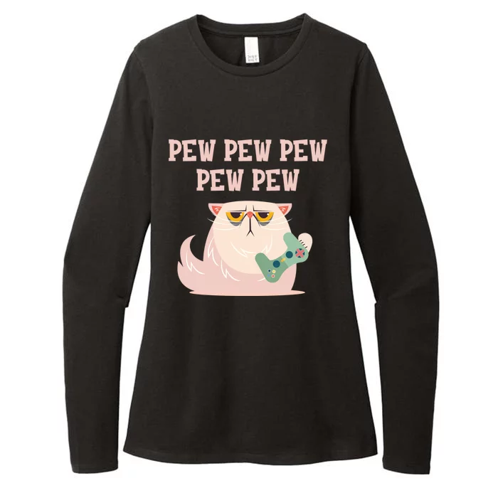 Video Games Cat Gamer Player Pew Pew Pew Gaming Funny Gift Womens CVC Long Sleeve Shirt