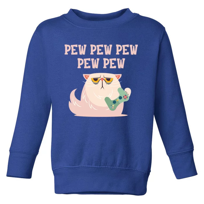 Video Games Cat Gamer Player Pew Pew Pew Gaming Funny Gift Toddler Sweatshirt