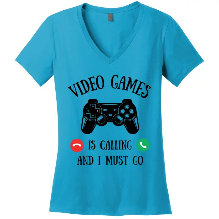 Video Games Call Me Humor Gamer Funny Gift Women's V-Neck T-Shirt