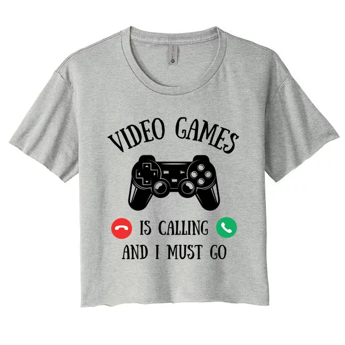 Video Games Call Me Humor Gamer Funny Gift Women's Crop Top Tee