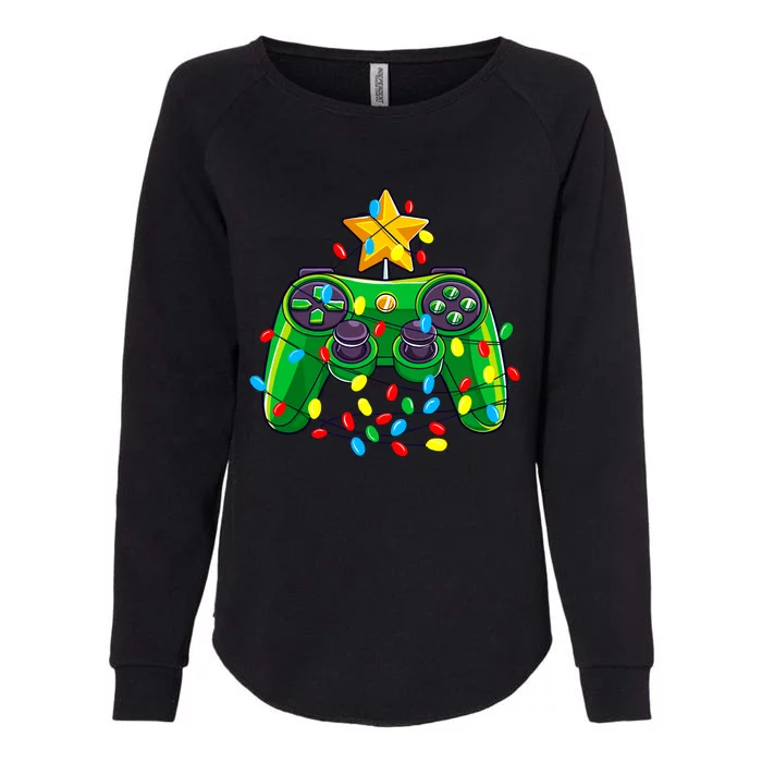 Video Game Controller Christmas Tree Lights Gamer Boy Womens California Wash Sweatshirt