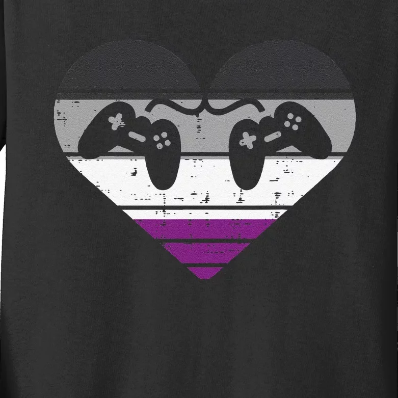 Video Game Controllers Heart Gamer LGBTQ Asexual Ace Pride Kids Long Sleeve Shirt