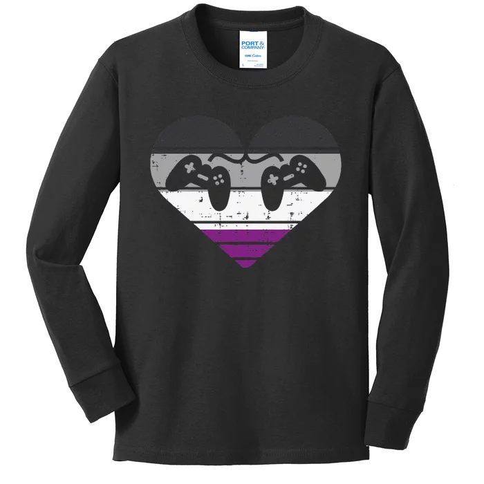 Video Game Controllers Heart Gamer LGBTQ Asexual Ace Pride Kids Long Sleeve Shirt