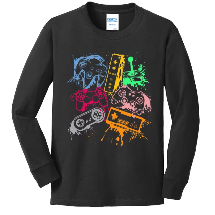 Video Game Console Controllers Retro 80's 90's Arcade Gamer Kids Long Sleeve Shirt