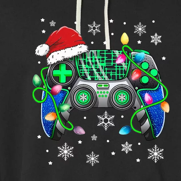 Video Game Controller Christmas Santa Hat Gamer Garment-Dyed Fleece Hoodie