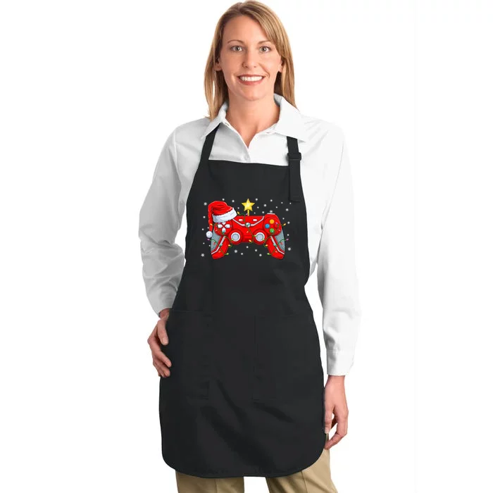 Video Game Controller Christmas Santa Hat Gamer Boys Xmas Full-Length Apron With Pocket