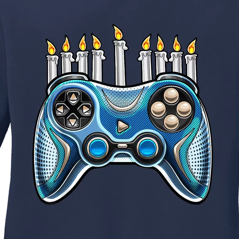 Video Game Controller Hanukkah Menorah Candles Boys Ladies Long Sleeve Shirt