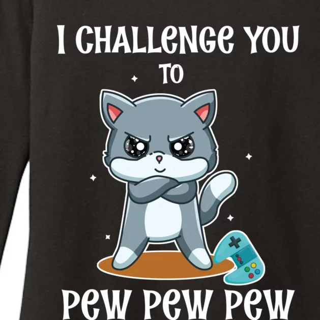 Video Games Cat Gamer Player I Challenge You Pew Pew Pew Gift Womens CVC Long Sleeve Shirt