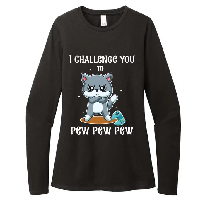 Video Games Cat Gamer Player I Challenge You Pew Pew Pew Gift Womens CVC Long Sleeve Shirt