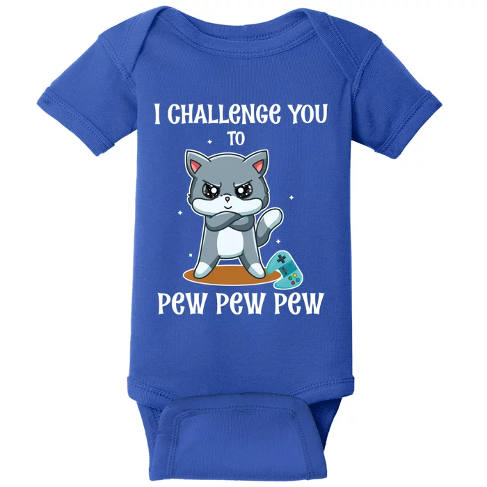 Video Games Cat Gamer Player I Challenge You Pew Pew Pew Gift Baby Bodysuit