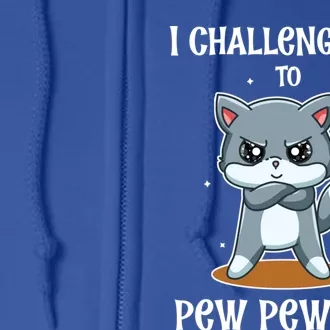 Video Games Cat Gamer Player I Challenge You Pew Pew Pew Gift Full Zip Hoodie