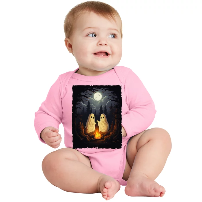 Vintage Ghost Camping Campfire Gothic Halloween Baby Long Sleeve Bodysuit