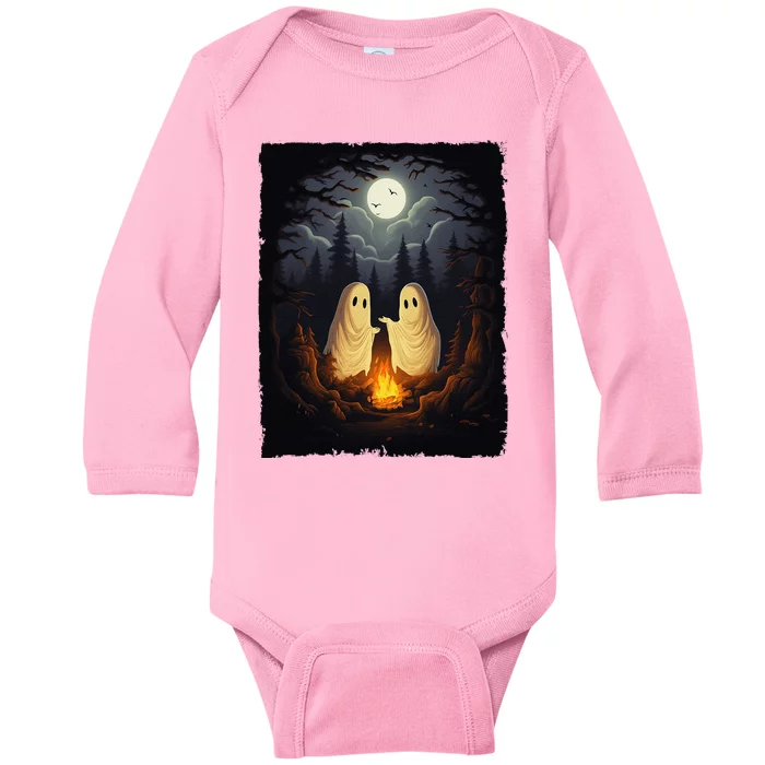 Vintage Ghost Camping Campfire Gothic Halloween Baby Long Sleeve Bodysuit