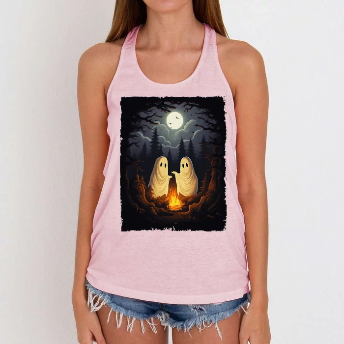 Vintage Ghost Camping Campfire Gothic Halloween Women's Knotted Racerback Tank