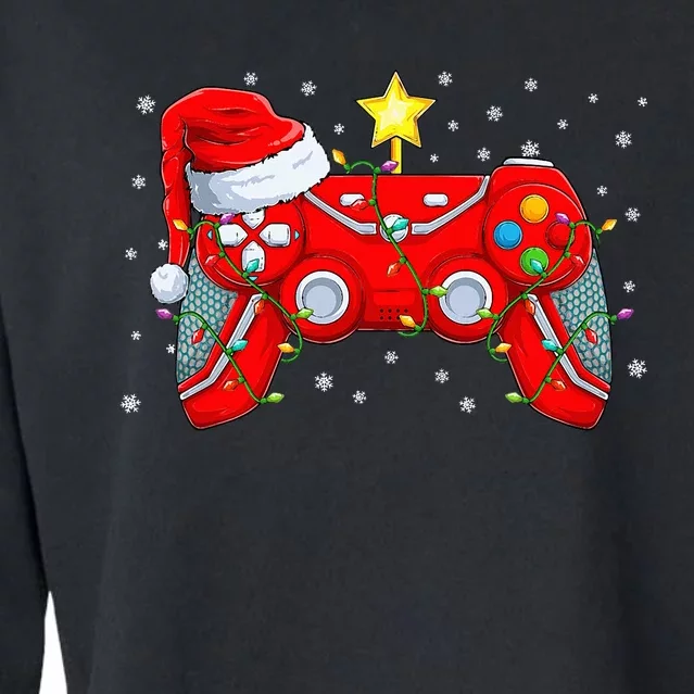 Video Game Controller Christmas Santa Hat Gamer Xmas Cropped Pullover Crew